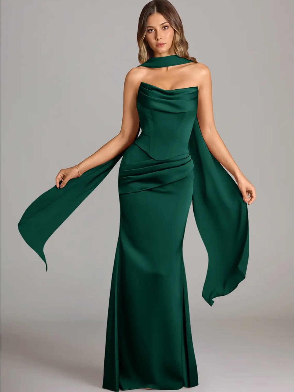 Azazie Sorrel Emerald Corset Two-Piece Set Maxi Dress